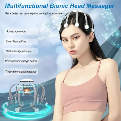 US Local Portable Octopus Electric Head Massager With 10 Detachable Claws 4 Modes Vibration Massage To Relieve Scalp Fatigue
