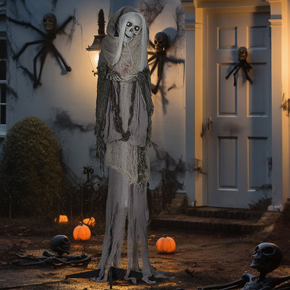 US Local 74inch Life Size Outdoor Halloween Decorations Skeleton Witch, Sound And Motion Activated Animated Prop Animatronic Decor With Light Up Eyes, Spooky Sound