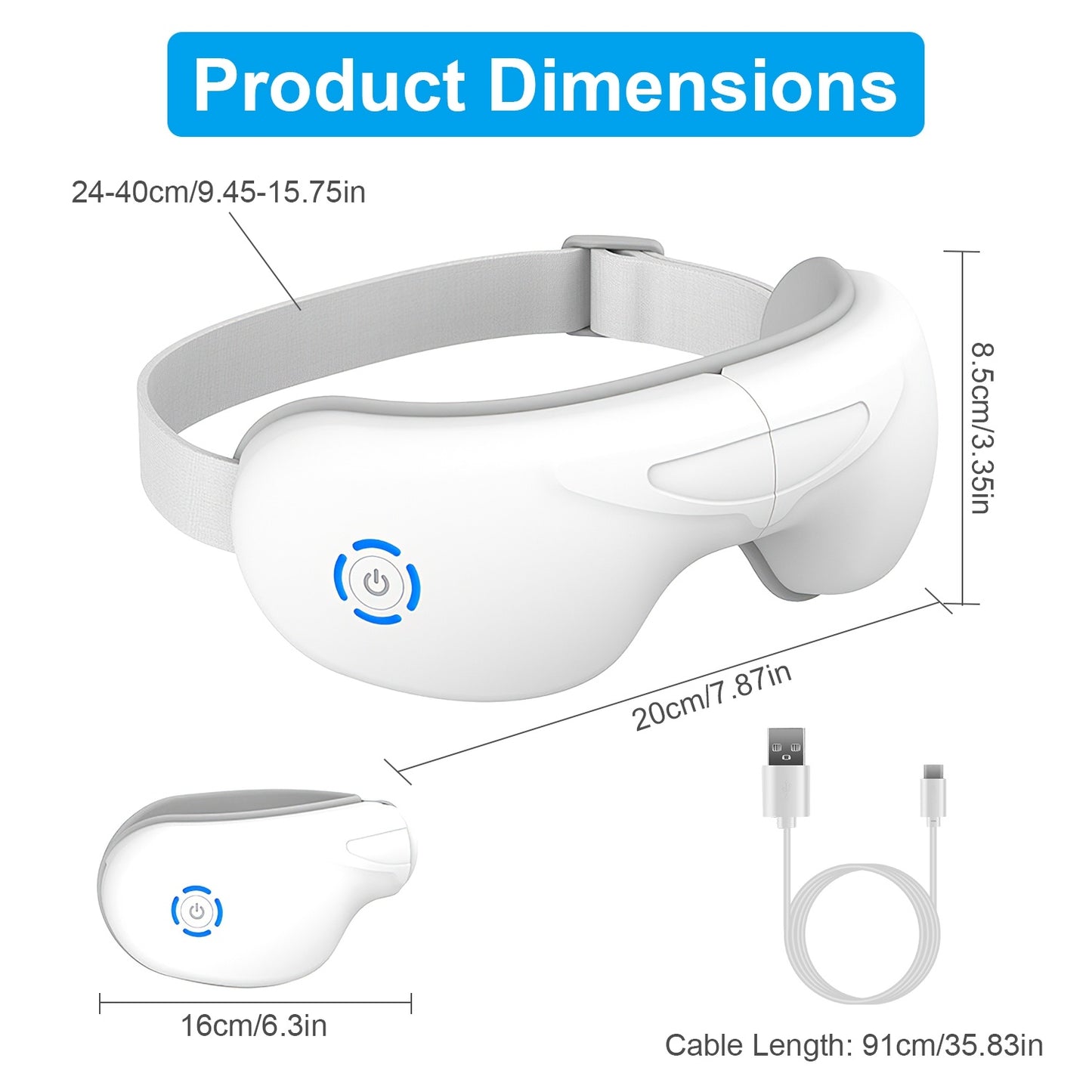 US Local 1 Pc Eye Massager With Heat Music Air Pressure Vibration Massage Rechargeable For Men Women Elders Wireless Eye Mask
