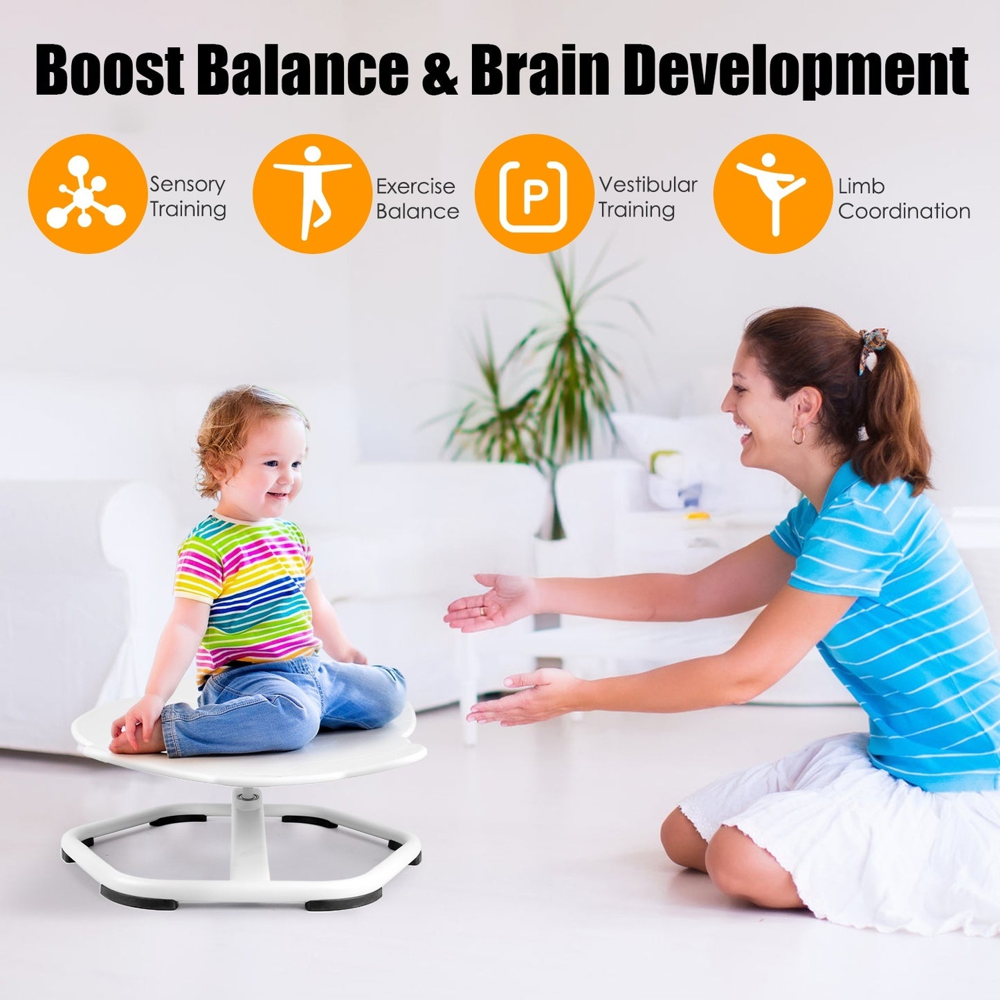 US Local 1Pc Kids Spinning Chair Autism Sensory Swivel Chair Balancing Seat Toy Rotation Chair For Autistic Kids Train Body Coordination Relieve Motion Sickness For Over 3 Years Old Kids