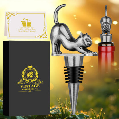 US Local Elegant Upturned Cat Shaped Red Wine Stopper Set With Metallic Luster Bottle Stopper Gift Box, High-end Accessories For Wine Enthusiasts, A Must-have Set For Wine Collectors