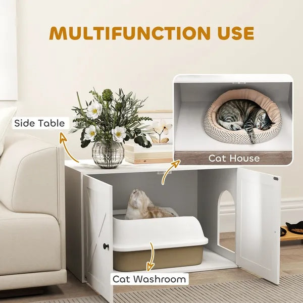 US Local Cat Litter Box Enclosure With Barn Door, Cat Hole