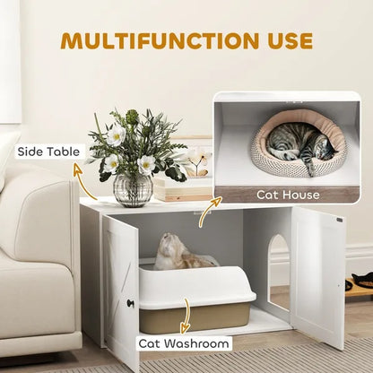 US Local Cat Litter Box Enclosure With Barn Door, Cat Hole