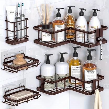 US Local Corner Shower Storage Rack Rust-proof Punch-Free Shower Storage Rack With Soap Holder And Removable Hooks