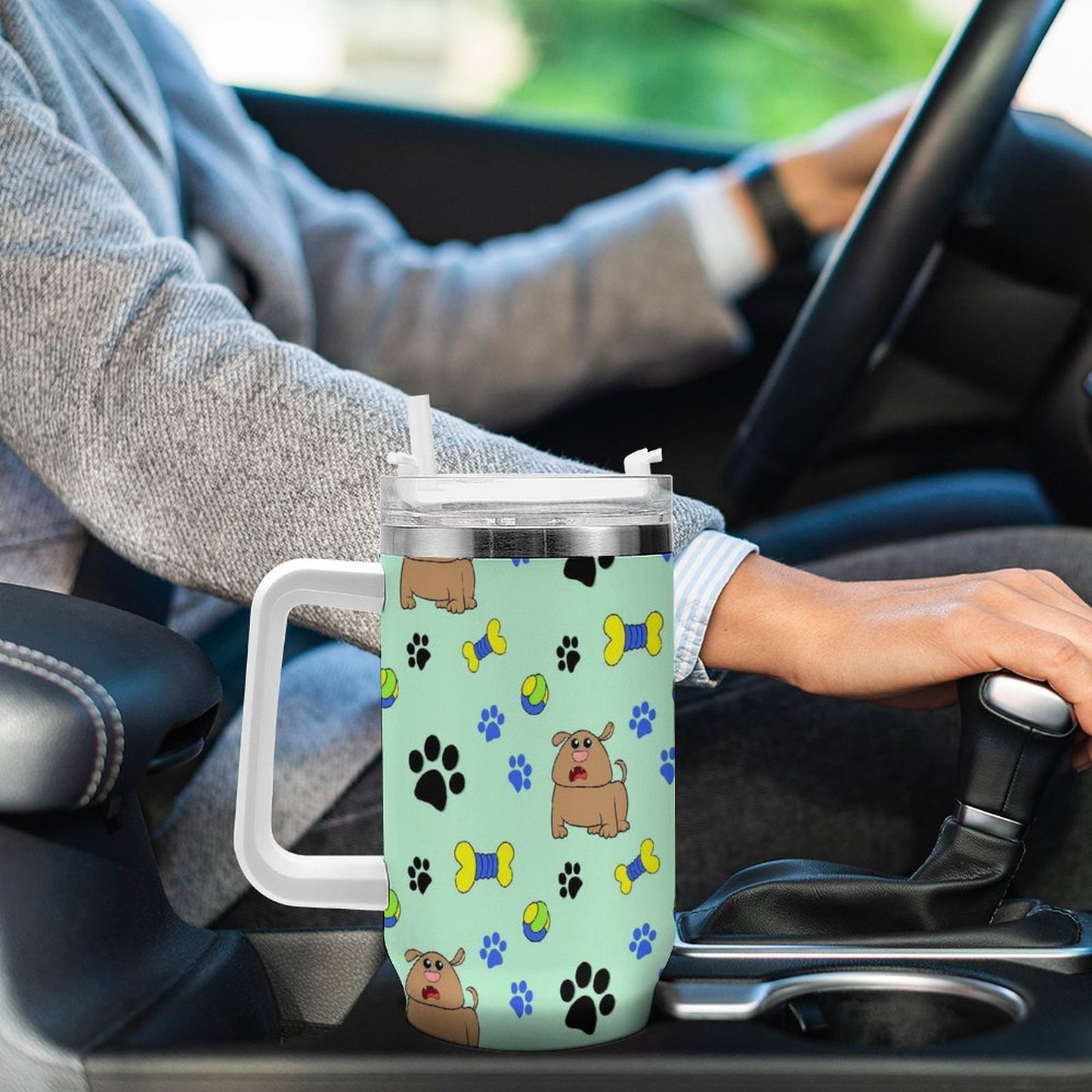 PHDT00384 POD US Local Tumbler 40 oz Large Capacity Car Cup Green, Dog, Paw