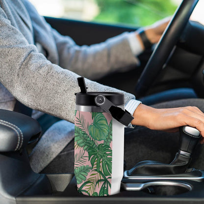 POD US Local Tumbler 30oz Large Capacity Car Cup Tropical, Monstera, Pink Background, Greenery Style