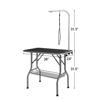 US Local VEVOR Pet Grooming Table Arm With Clamp, 36''x24'' Dog Grooming Station, Foldable Pets Grooming Stand For Medium And Small Dogs, Free No Sit Haunch Holder With Grooming Loop, Bearing 330lbs