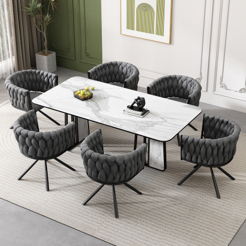 UK Local Velvet Dining Chair, Single Light Luxury Living Room Bedroom Swivel Chair, Leisure Swivel Chair With Four Metal Support Legs, Gray