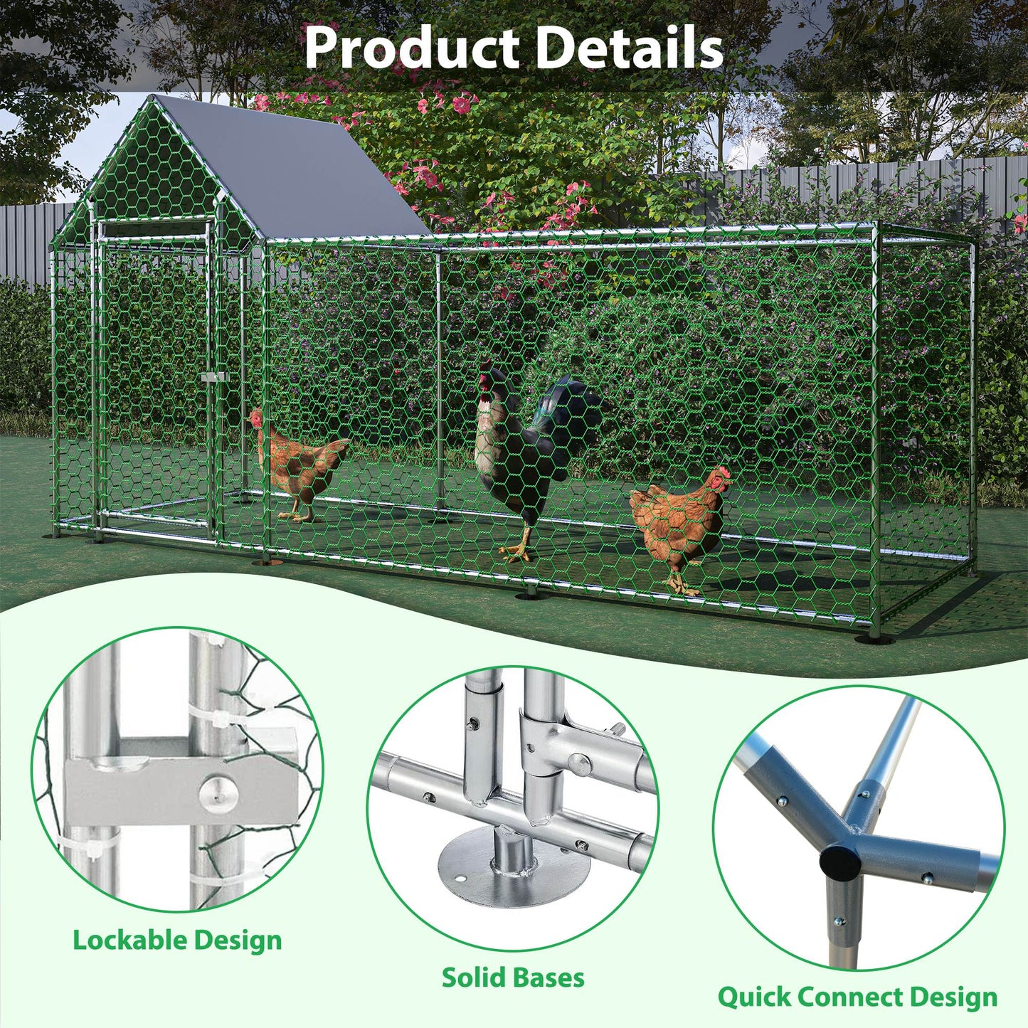 US Local Metal Chicken Coop,Walk-in Chicken Run,Poultry Chicken Hen Pen Cage,Rabbits Duck Cages,With Cover