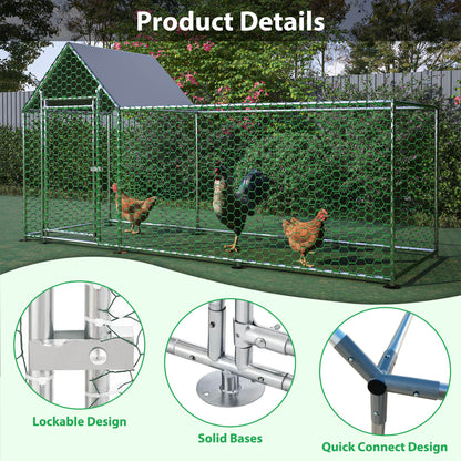 US Local Metal Chicken Coop,Walk-in Chicken Run,Poultry Chicken Hen Pen Cage,Rabbits Duck Cages,With Cover