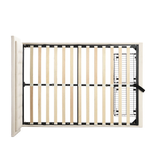 UK Local Upholstered Bed,Double Bed-4ft6135X190cm, Velvet Fabric, Double Bed, Large Storage Space,With Slats And Headboard,Without Mattress,Cream