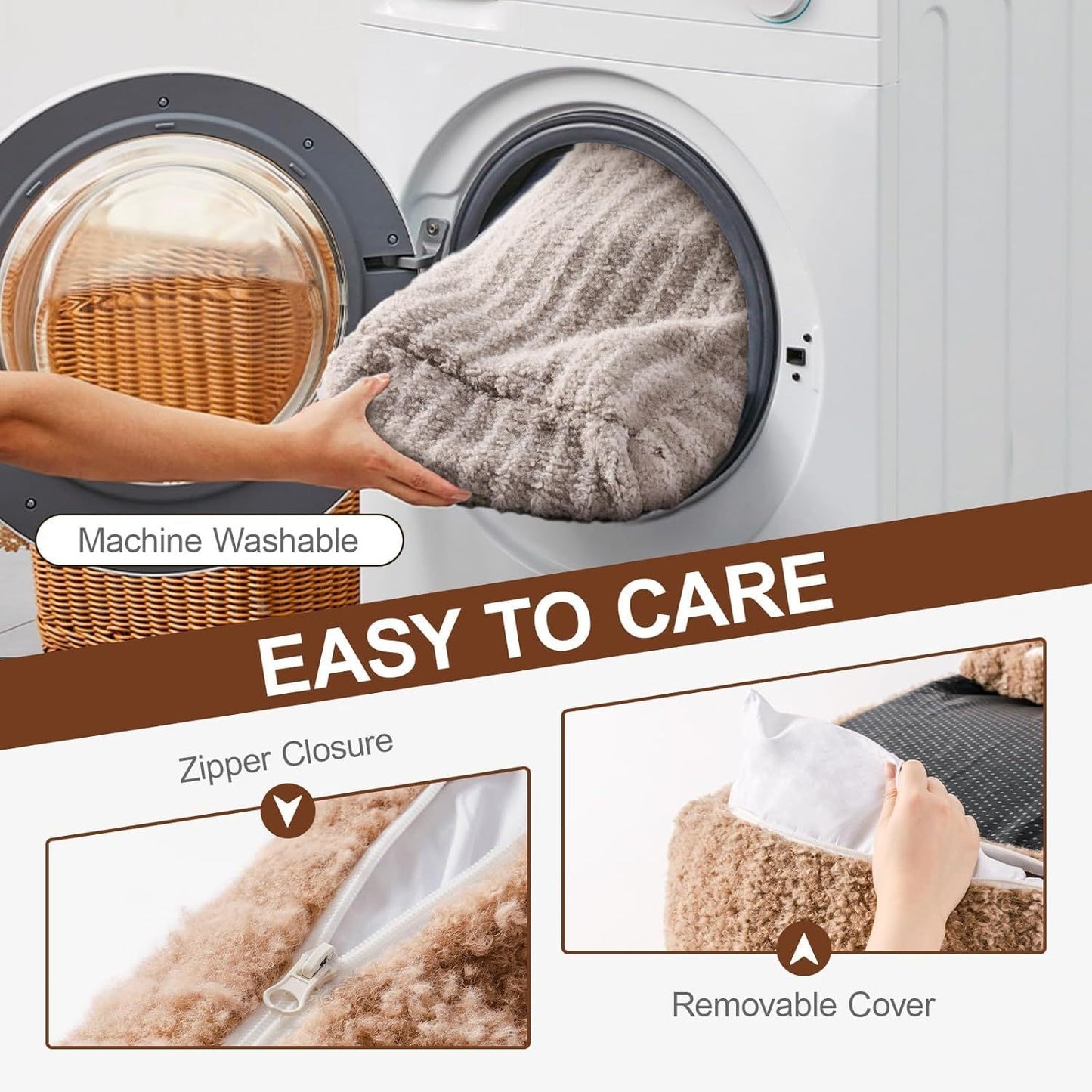 Mewoo Orthopedic Cat Couch For Indoor Cats - 26x19x11.8 Inch Pet Bed With Removable Washable Cover & Non-Slip Bottom, Small Dog Bed For Puppies, Brown