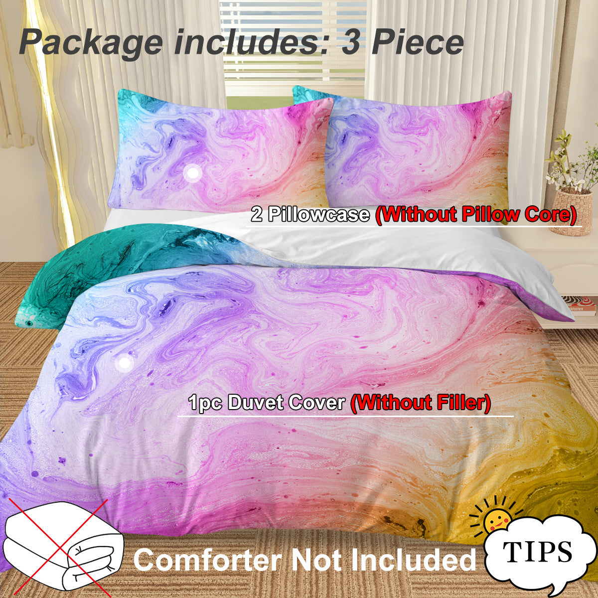 US & UK Local Girly Duvet Cover Rainbow Glitter Ombre Bedding Sets 3 Pcs Chic  Purple Blue Green Pastel Bed Spreads Sparkle Quilt Cover Set With 2 Pillow Shams