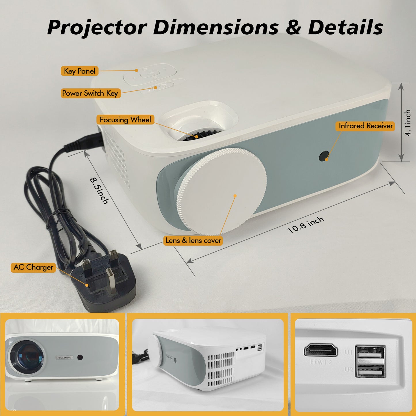 US Local 4K True 1080P High-definition Projector C55 White US