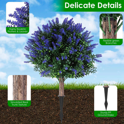 US Local 2 Packs Artificial Lavender Topiary Ball Trees UV Resistant Artificial Shrubs Fake Plants Evergreen Artificial Bush With Ground Spike For Indoor Outdoor Front Porch Garden