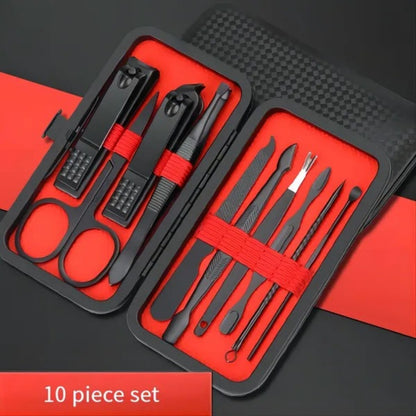 US Local 10-Piece Black Nail Clippers Kit With Travel Case