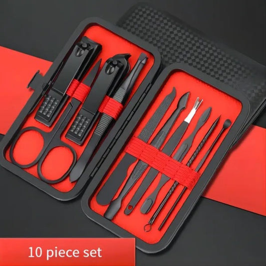 US Local 10-Piece Black Nail Clippers Kit With Travel Case