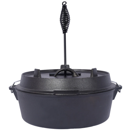 US Local Pre-Seasoned Cast Iron Dutch Oven With Skillet Lid, Outdoor Camping Deep Pot For Camping Fireplace Cooking BBQ Baking Campfire, With Iron Pot Rack, 6 Quart