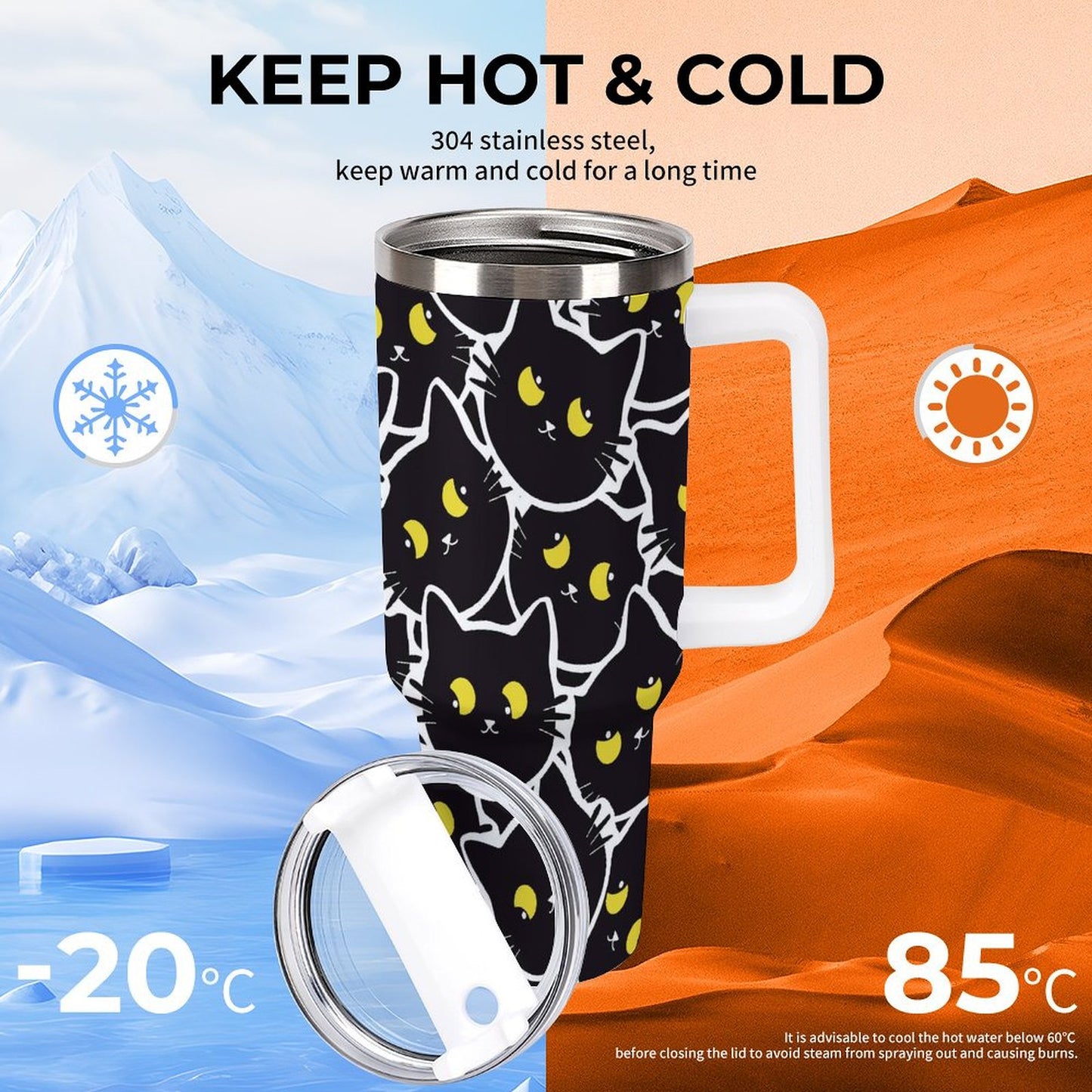 PHDT00270 POD US Local Tumbler 40 oz Large Capacity Car Cup Cat, Yellow Eyes