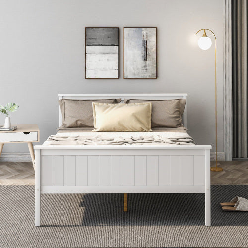 UK Local Wooden Bed Frame With Headboard And Footboard, Pine Wood Bed For Kids Bedroom, Ivory
