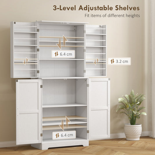 US Local Farmhouse Kitchen Pantry, 72 Tall Pantry Cabinet With 4 Barn Doors, 4 Adjustable Shelves And 8 Door Shelves, White