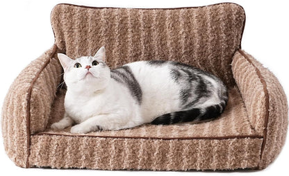 Mewoo Orthopedic Cat Couch For Indoor Cats - 26x19x11.8 Inch Pet Bed With Removable Washable Cover & Non-Slip Bottom, Small Dog Bed For Puppies, Brown