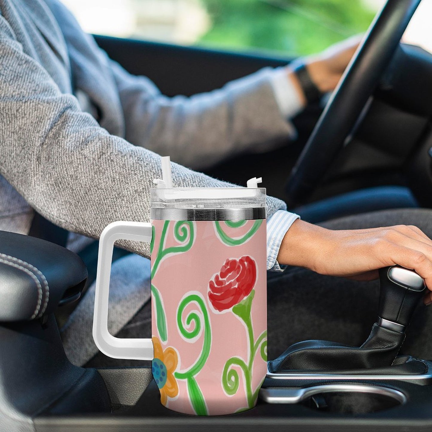 PHDT00113 POD US Local Tumbler 40 oz Large Capacity Car Cup Flowers