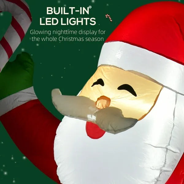 CA Local Inflatable Christmas Outdoor Lighted Yard Decoration, Santa Claus With Candy Cane, 8' Tall
