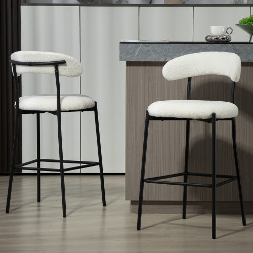 US Local 26 Counter Height Bar Stools Teddy Fabric Cover Kitchen Island Counter Bar Stool With Black Powder Coating Base And Footrest
