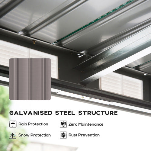 UK Local Outsunny Corrugated Garden Metal Storage Shed Outdoor Equipment Tool Box With Kit Ventilation Doors 9x 4FT Light Grey