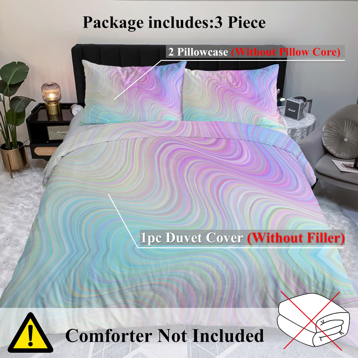 US & UK Local Girly Duvet Cover Rainbow Glitter Ombre Bedding Sets 3 Pcs Chic Purple Blue Green Pastel Bed Spreads Sparkle Quilt Cover Set With 2 Pillow Shams