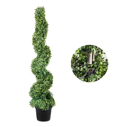 US Local 2 Pcs. Artificial Boxwood Tower Topiary Spiral Artificial Plant 122cm High Decorative Plant Green Plastic PE Iron Topiary Plants Incl. 10 Pcs. Replacement Leaves
