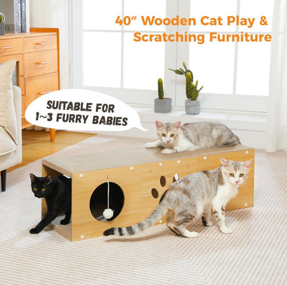 US Local MUlti-Hole Fun Cat Tunnel With Scratching Board And Game Pom Pom Cat Tunnel House, Interactive Cat Scratching House, Self-improvement Drilling Hole Teaser, Must-have For Multi-Cat Families