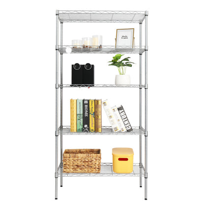 US Local Carbon Steel Rectangular Metal 5-layer Storage Rack - Silver Gray