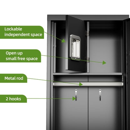 US Local 1 Door Metal Locker With Hanging Rod,Metal Storage Locker With Mesh,Suitable For Gym,Basketball Gym,Gymnasiums,Utility Room,Assembly Required,Black