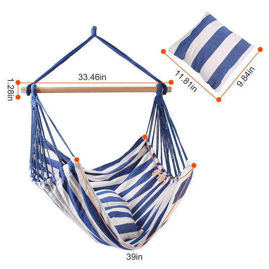 US Local 1Pc Hammock Hanging Chair Canvas Porch Patio Swing Seat Portable Camping Rope Seat Wooden Stick Hammock Chair With 2 Pillows 265LBS Load-bearing
