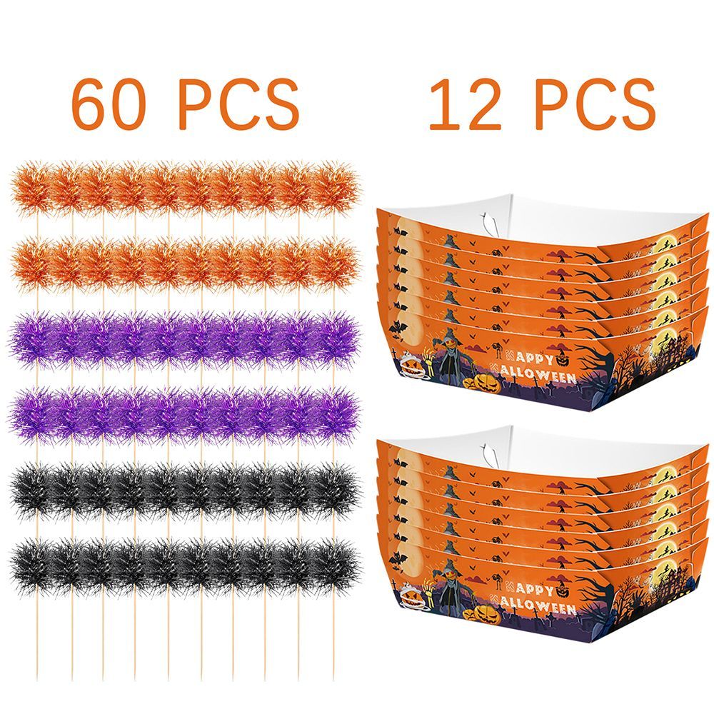 US Local 72 Pcs Halloween Party Supplies Halloween Disposable Paper Food Trays With 60 Pcs Firework Party Picks For Halloween Food Storage Charcuterie Board Serving