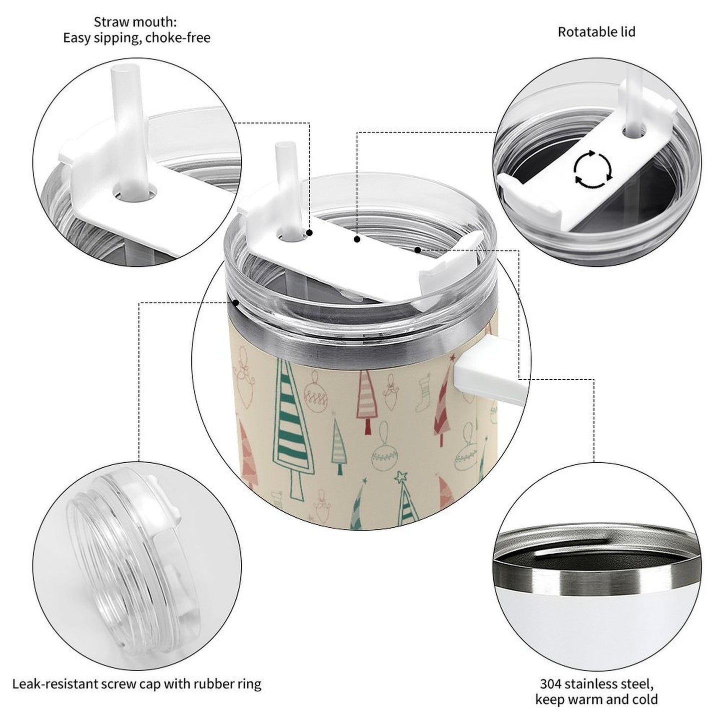 POD US Local 40oz Large Large Capacity Car Cup, Christmas Tree