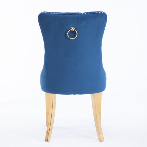US Local High-end Tufted Solid Wood Contemporary Velvet Upholstered Dining Chair With Golden Stainless Steel Plating Legs,Nailhead Trim,Set Of 2
