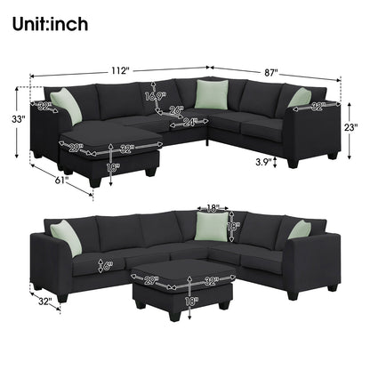 US Local 112 87 Sectional Sofa Couches, 7 Seats Modular Living Room Sets