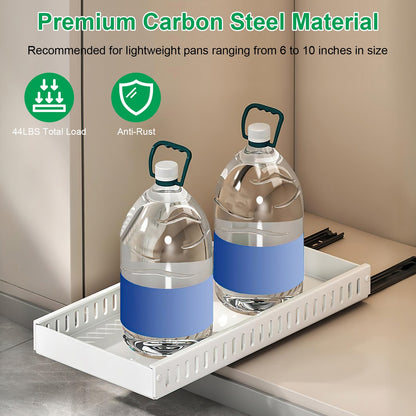 US Local 1Pc Pull Out Pots And Pans Organizer Under Cabinet With 8 Adjustable Dividers Rustproof Carbon Steel Sliding Pots Holder For Kitchen Cookware Bakeware Pots Lids Storage