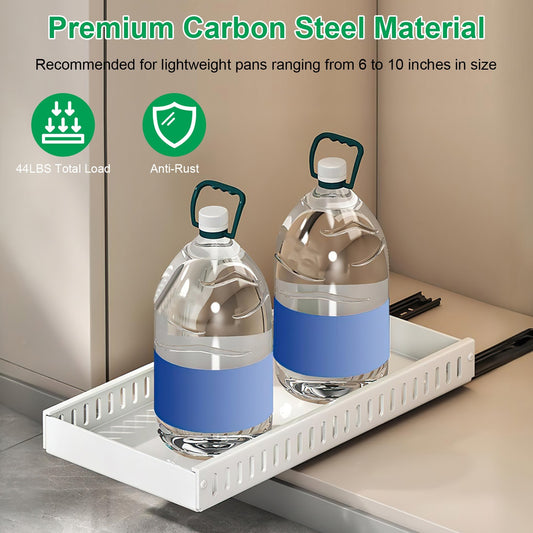 US Local 1Pc Pull Out Pots And Pans Organizer Under Cabinet With 8 Adjustable Dividers Rustproof Carbon Steel Sliding Pots Holder For Kitchen Cookware Bakeware Pots Lids Storage