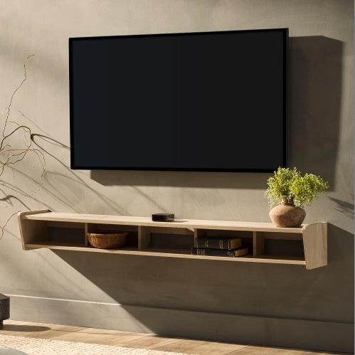 US Local Modern Wall-Mounted Floating TV Stand Coastal Oak