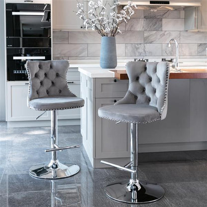 US Local Rotating Velvet Bar Stool Gray 2-piece Set
