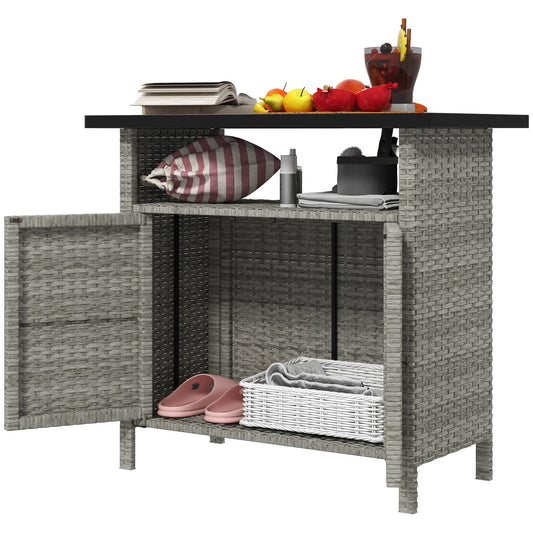 Wicker Outdoor Storage Cabinet With Two Doors And Shelf For Outdoor Pool Towel Storage, Gray