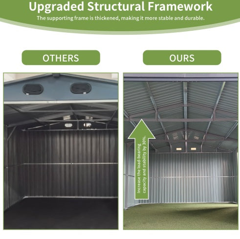 US Local Spacious Outdoor Storage Shed This 13  20FT Outdoor Storage Shed Offers A Generous 250 Square Feet Of Floor Space, Perfect For Storing Trucks, Cars, Large Tools, And Lawn Equipment. With Double Front