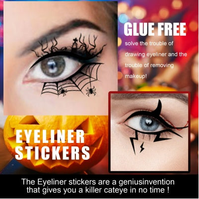 US Local Halloween Eyeliner Patch, Scary Fashion Party Makeup Kit Bat Spider Decorative Eyeliner Eyeshadow Patch