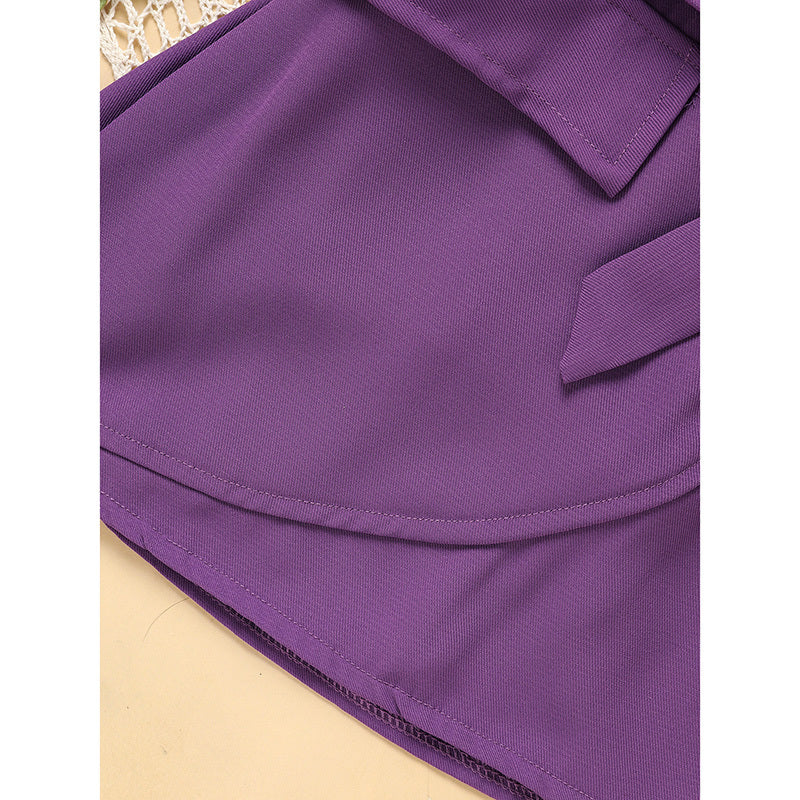 US Local Toddler Girl Purple Rose Print Girls Outfit, Spring Fall Stripe Top With Belt Skirts Set Holiday Going Out Clothes