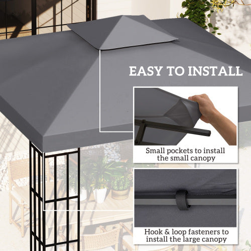 UK Local Outsunny Gazebo Top Cover Double Tier Canopy Replacement Pavilion Roof Deep Grey