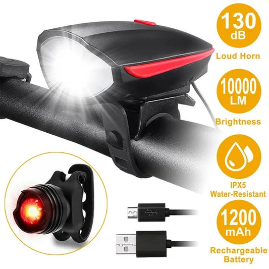US Local Bike Headlight USB Rechargeable LED Bicycle Front Light Rear Tail Light